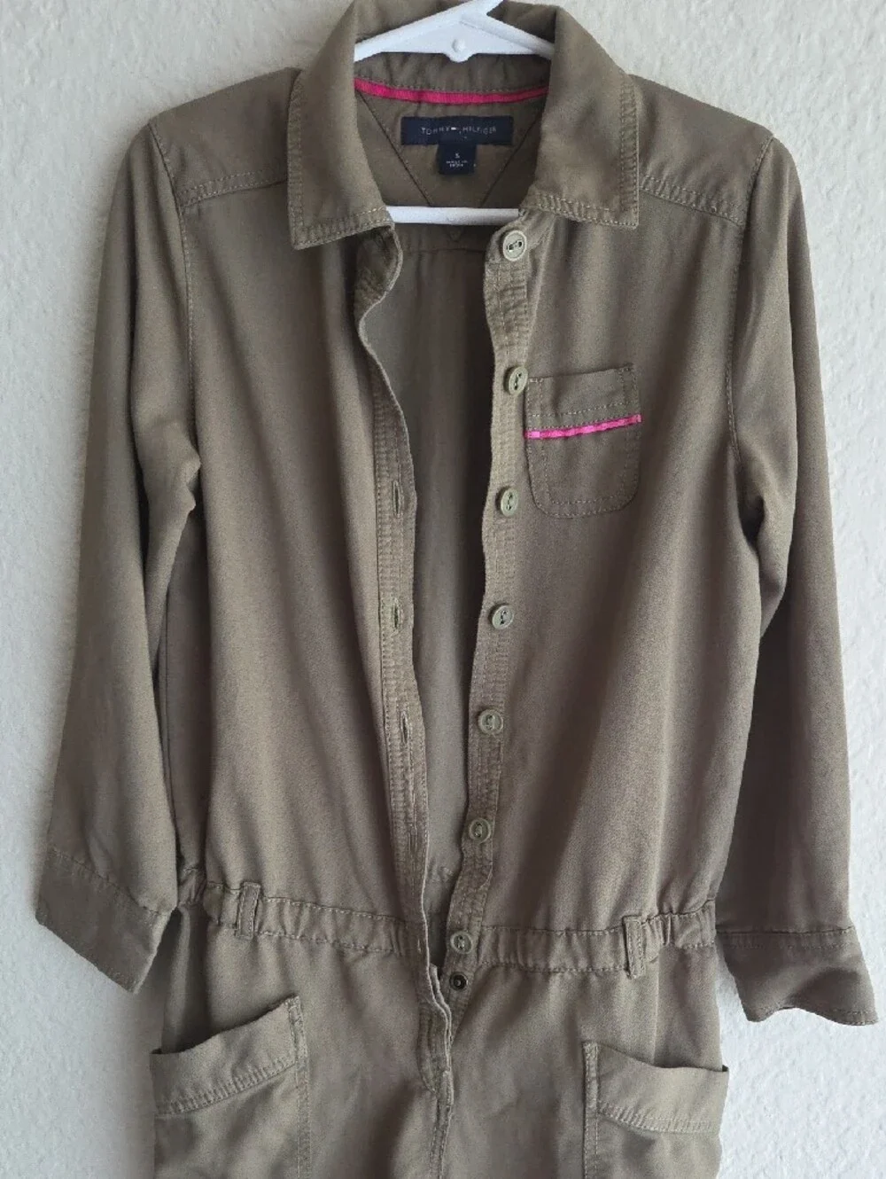 Tommy Hilfiger Olive Green Long-Sleeve Kids Romper
